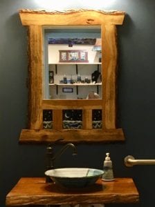 Vessel sink and handmade mirror